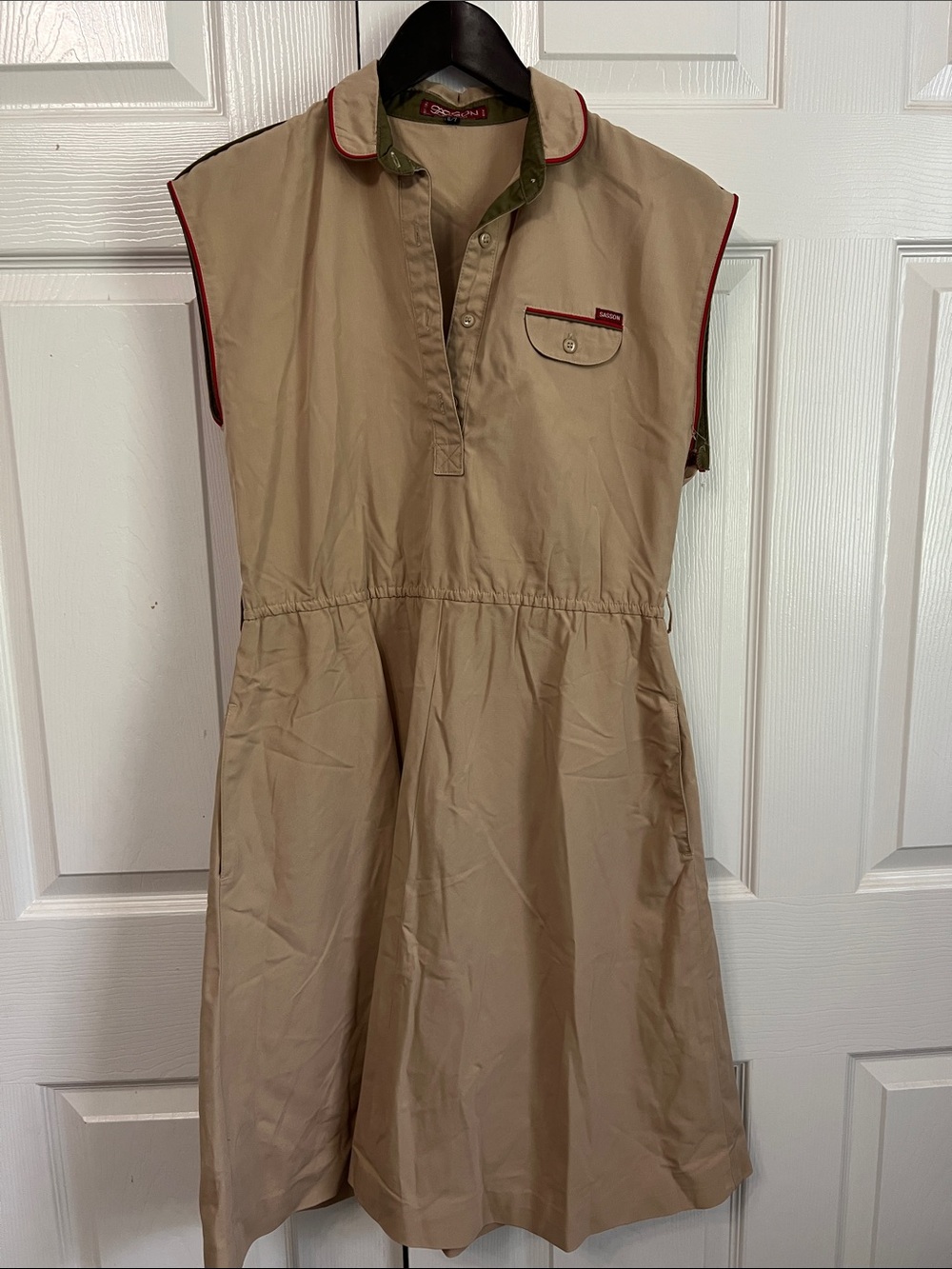 Vintage Sasson Jeans Beige Casual Polo Dress with Red Trim